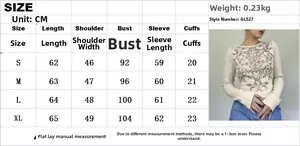 Size chart for waffle knit T-shirt with measurements for S to XL sizes and Y2K print details