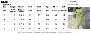 Detailed size chart for long sleeve bodycon knit dress with length and bust measurements