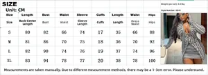 Detailed size chart for striped deep V-neck shirt and mini skirt two-piece set for women
