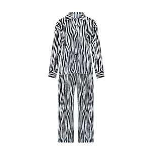 Detailed view of the zebra print long sleeve shirt with classic collar and buttons