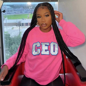 Pink oversized sweatshirt with CEO graphic print and round neck for women casual style