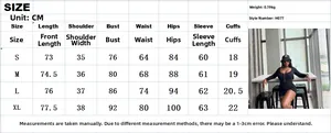 Comprehensive size chart for slim fit bodysuit with length and bust measurements