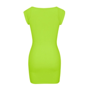 Vista posteriore di un abito aderente senza maniche verde neon in maglia a costine