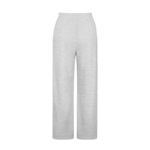 Vista piatta dei pantaloni a gamba larga grigio chiaro a vita alta con elastico