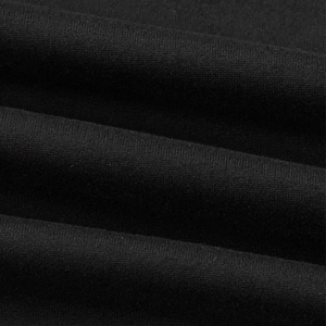 Close-up of black knit fabric texture showing high-quality fiber weave and softness