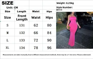 Detailed size chart in centimeters for women solid color strapless bodycon maxi dress