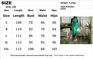 Size chart for green ribbed sleeveless knit dress showing length, bust, waist, and hip measures