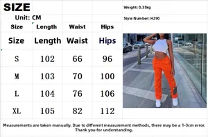 Size chart for women's high waist casual trousers with measurements in centimeters