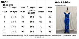 Detailed size chart for the printed crop top and bodycon skirt two-piece summer set