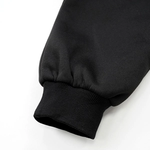 Detailed close-up of high-density black ribbed cuffs for long sleeve hoodies and sweatshirts