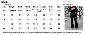 Detailed size chart for women's slim fit strapless top and flared trousers two-piece set