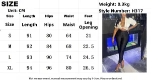 Tableau des tailles pour leggings noirs taille haute avec mesures en cm et coupe ajustée
