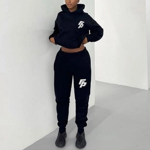 Women's Casual Letter Print Fleece Hoodie And Sweatpants Tracksuit Top And Bottom Street Sporty Long Sleeve Hooded Set