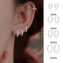 Detailed comparison of silver pave hoop earrings available in 6mm to 12mm sizes