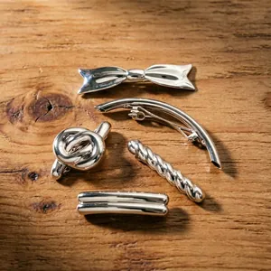 Five-piece silver metal hair clip set with butterfly and minimalist geometric designs