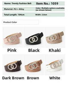 Detailed size chart and multi-color selection for rhinestone double-ring fashion belt