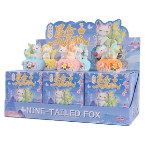 Kunlun Nine-Tailed Fox resin incense burner figurines with elegant flower carving base
