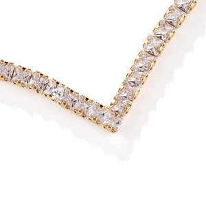 Chic gold-plated tennis necklace and earring set with square-cut zircon stones