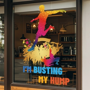Farbenfroher Fußballspieler-Fensteraufkleber mit lebendigem Farbverlauf-Design