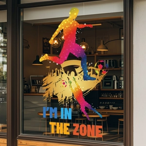 Fußball-Fensteraufkleber mit Farbverlauf-Sternen und dynamischer Silhouette für Glasdeko