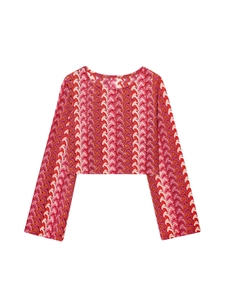 Haut Court À Manches Longues En Tricot Crocheté À Zigzag Multicolore Et Pantalon Large Taille Haute Pour Femmes