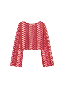 Haut à manches longues en maille crochetée pour femme avec motif ondulé coloré