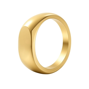 Bague chevalière minimaliste en acier inoxydable doré lisse pour femme élégante