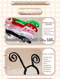 Detailed view of plush insect antenna headband with adjustable flexible wire structure
