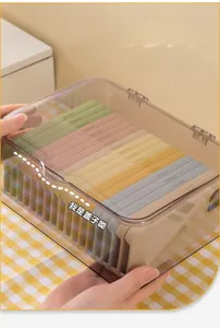 Macro detail of clear acrylic organizer box with flip lid showing dustproof seal