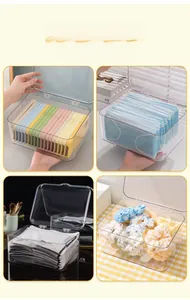 Macro detail of clear acrylic storage box lid showing dustproof design and transparency