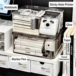 Clear acrylic double-layer desktop storage box with lid for stationery organization