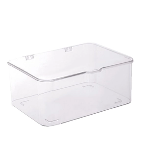 Clear acrylic desktop storage box with flip lid for dustproof office or vanity organizing