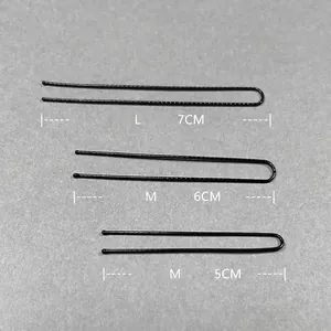 U-shaped black metal hairpins in three sizes 5cm 6cm and 7cm for professional styling