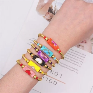 Bohemian Handmade Miyuki Seed Beads Heart Bracelet Adjustable Gold Color Beads Woven String Bracelet For Women Fashion Jewelry