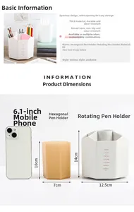 Detailed size comparison and specifications for fixed and rotating PP desk organizers
