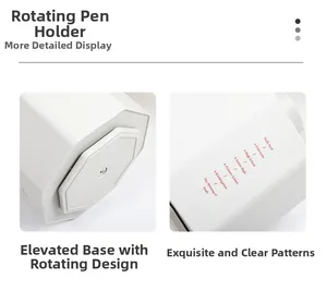 Detail showing 360-degree rotating base and hexagonal structure of the white desk organizer