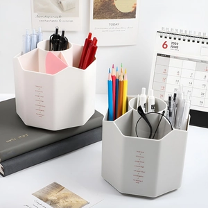 Rotating Pen Holder Swivel Desktop Organizer Multiple Compartments Plastic Stationery Storage Office School Modern