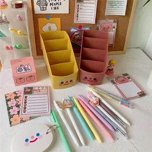 Japanese style tiered desk organizer set with slanted pencil holders and stationery