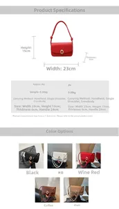 Detailed size chart and dimensions of the vintage PU leather shoulder bag with metallic lock
