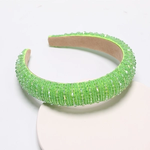 Handmade emerald green crystal beaded headband with thick padded design for women