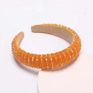 Handmade orange beaded headband with glittering crystal pearls and padded sponge design