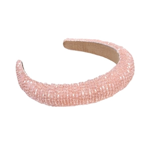 Pink handmade crystal beaded padded headband with sparkling faceted stones for women