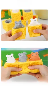 Macro view of a TPR squeeze cheese toy featuring a pop-up mouse for stress relief