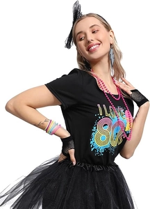 Déguisement années 80 pour femme avec t-shirt imprimé et jupe en tulle noir chic