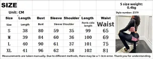 Size chart table with detailed measurements for the long sleeve knit two-piece set