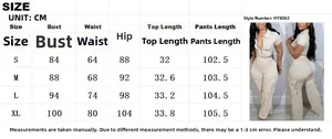 Größentabelle mit Maßen für das S-XL Set aus Zip-Top und Hose mit mehreren Taschen