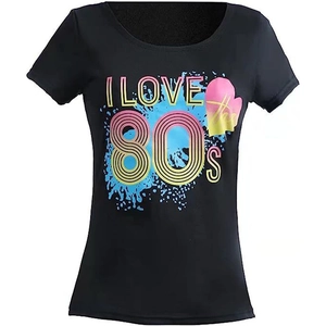 T-Shirt Femme 80s Rétro I Love 80s Imprimé Manches Courtes Col Rond Noir Décontracté Fête Top Ajusté Streetwear