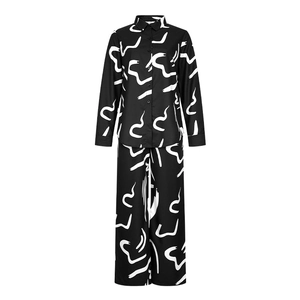 Dames 2-delige loungewear set met bedrukte blouse en broek met hoge taille