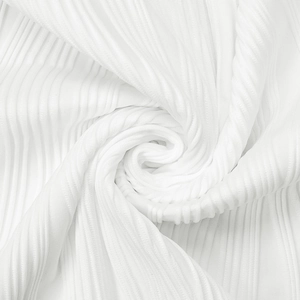Macro detail of high-quality white pleated knit fabric with elastic vertical ripple texture