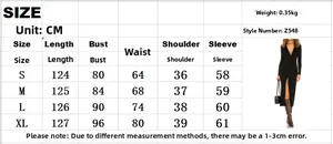 Size chart for women's V-neck slim fit long sleeve knitted buttoned midi dress in cm